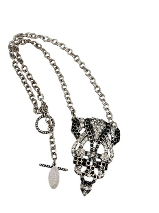 Mark. By Avon Jewelry - Mark. By Avon Black White Rhinestone Pendant Necklace Vintage 18" Silver Tone
